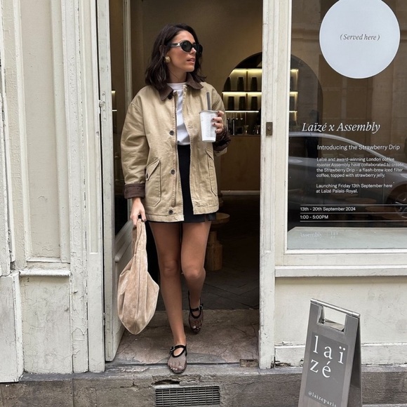 NWT H&M oversized canvas jacket beige brown chore barn jacket size XS and Small - Picture 5 of 13